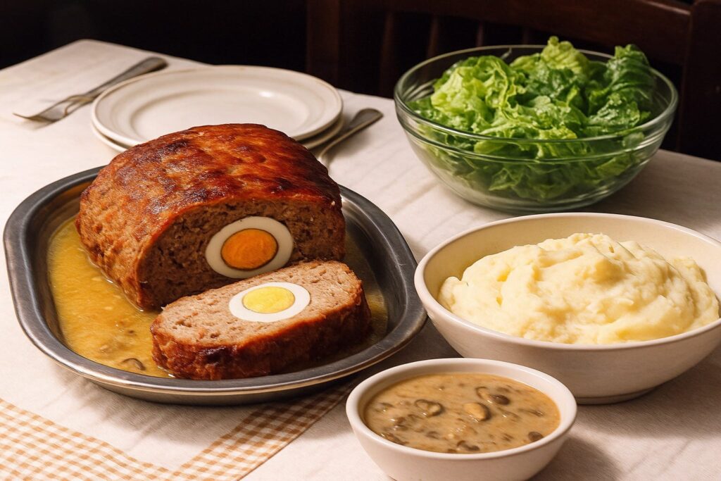 Stefani štruca s kuhanim jajima, pire krumpirom i umakom od šampinjona