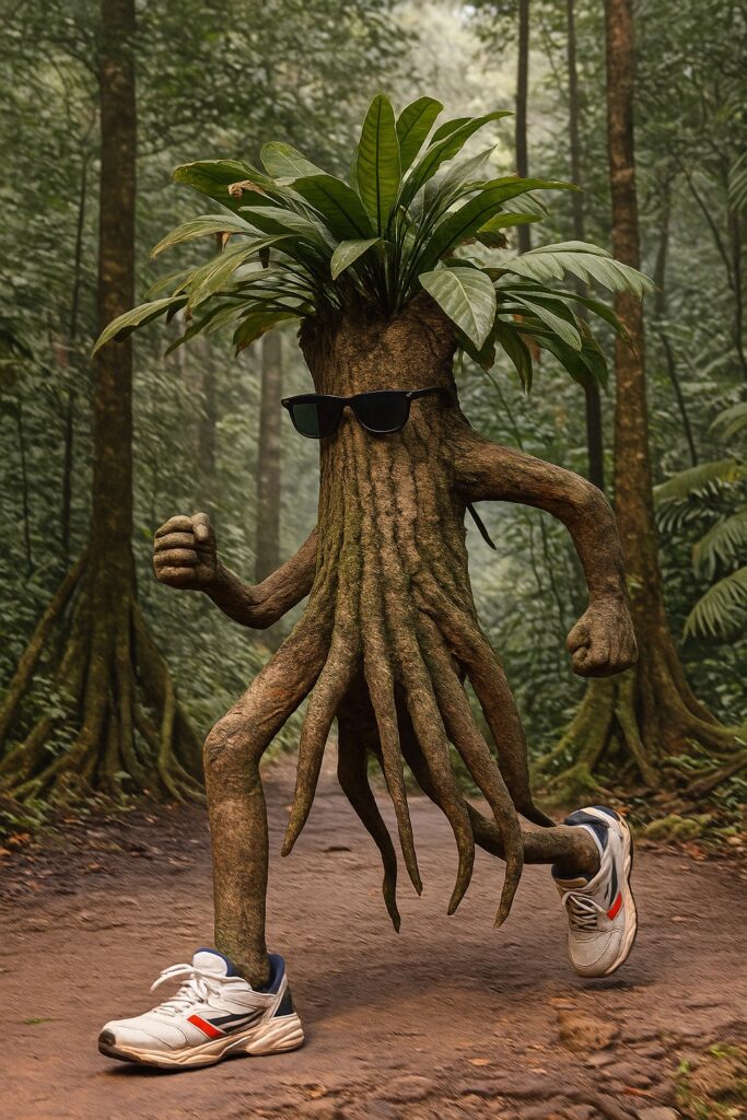 Hodajuće drvo s tenisicama i sunčanim naočalama u šumi