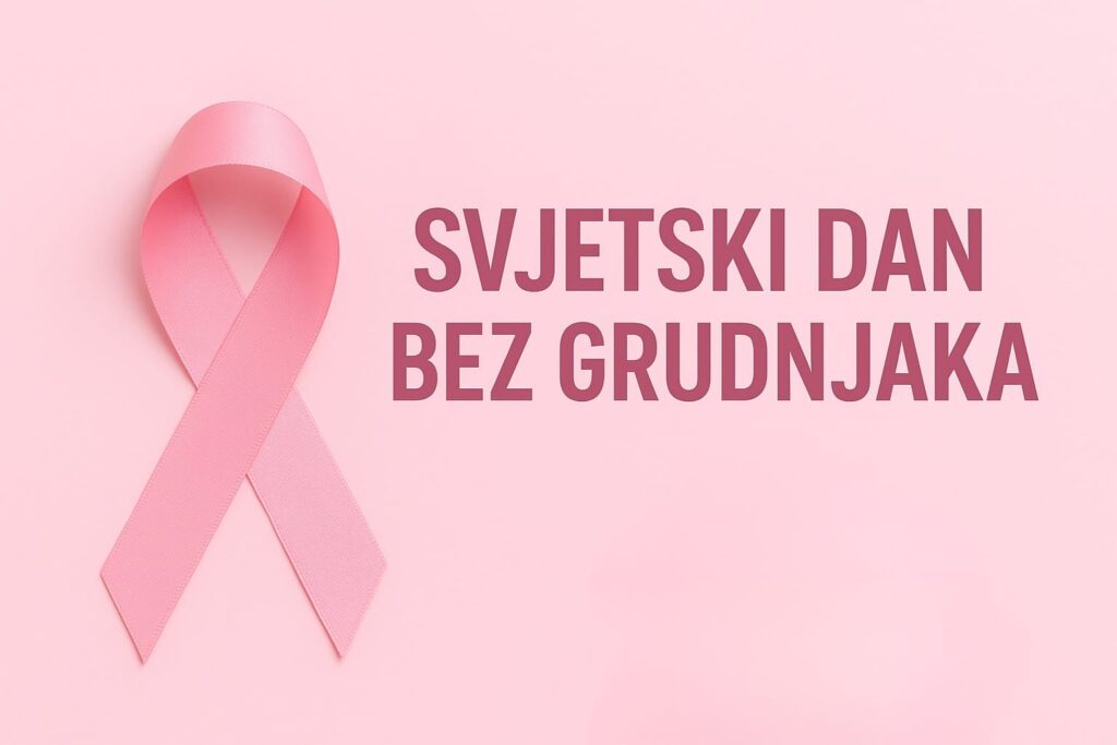 Ružičasta vrpca i natpis Svjetski dan bez grudnjaka – simbol podizanja svijesti o raku dojke.